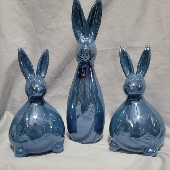 Pier 1 Wall Decor Pier Imports Blue Mod Ceramic Bunny Rabbit Trio